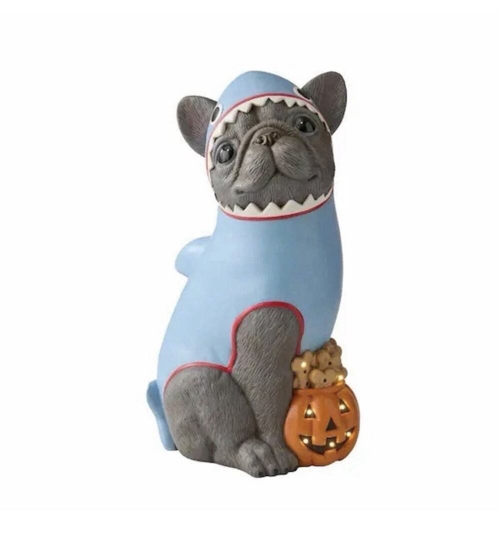 2026 Home Depot 2.5 Ft Gray Frenchie in Shark Costume Halloween Dog Blow Mold